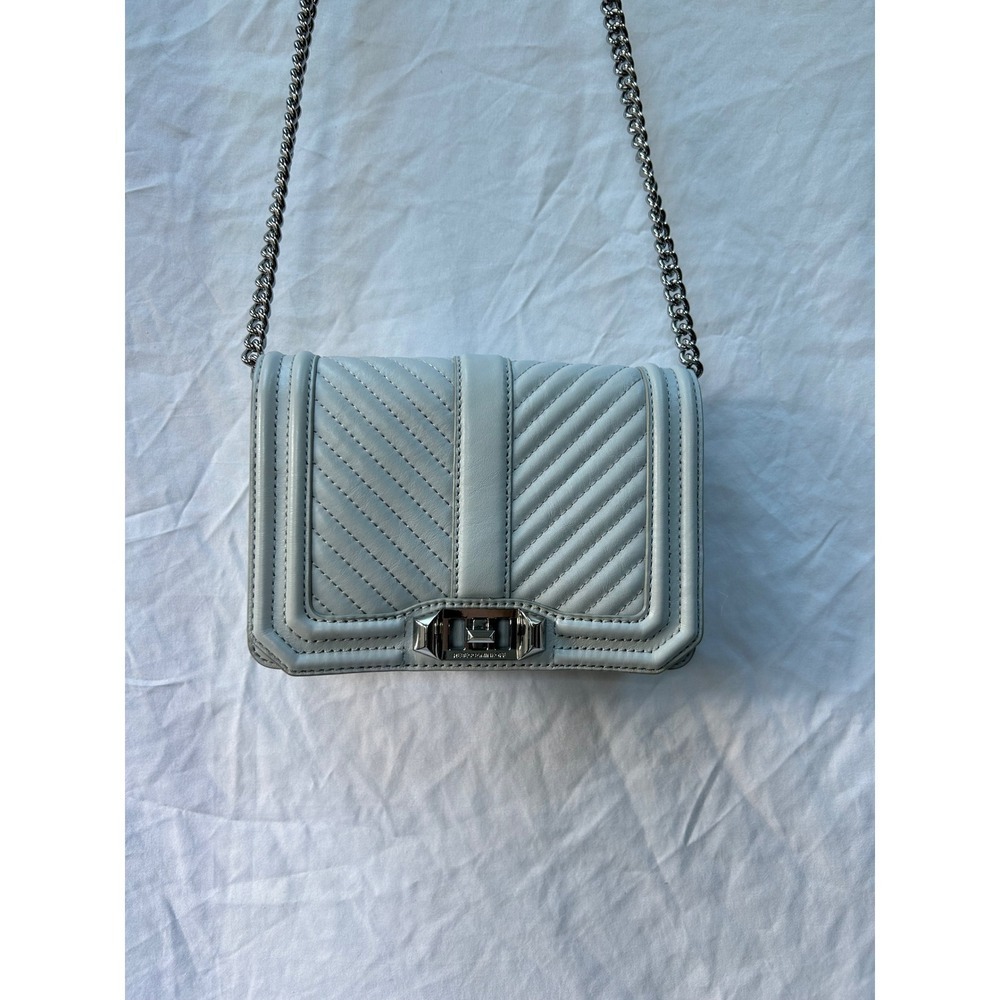Rebecca Minkoff Love Chevron Convertible Crossbody Bag Light Gray Leather
